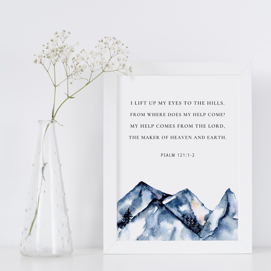 Psalm 121 I Lift Up My Eyes Watercolor Mountain Scripture Poster - Image 2