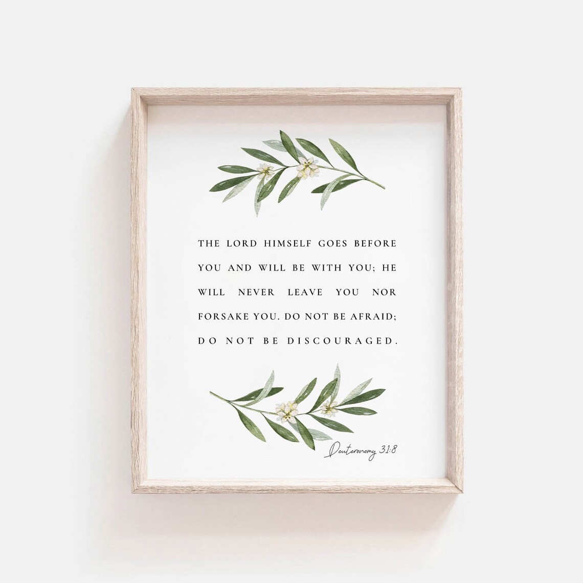Deuteronomy 31:8 He Will Never Leave You Olive Blossom Botanical Poster - Image 2