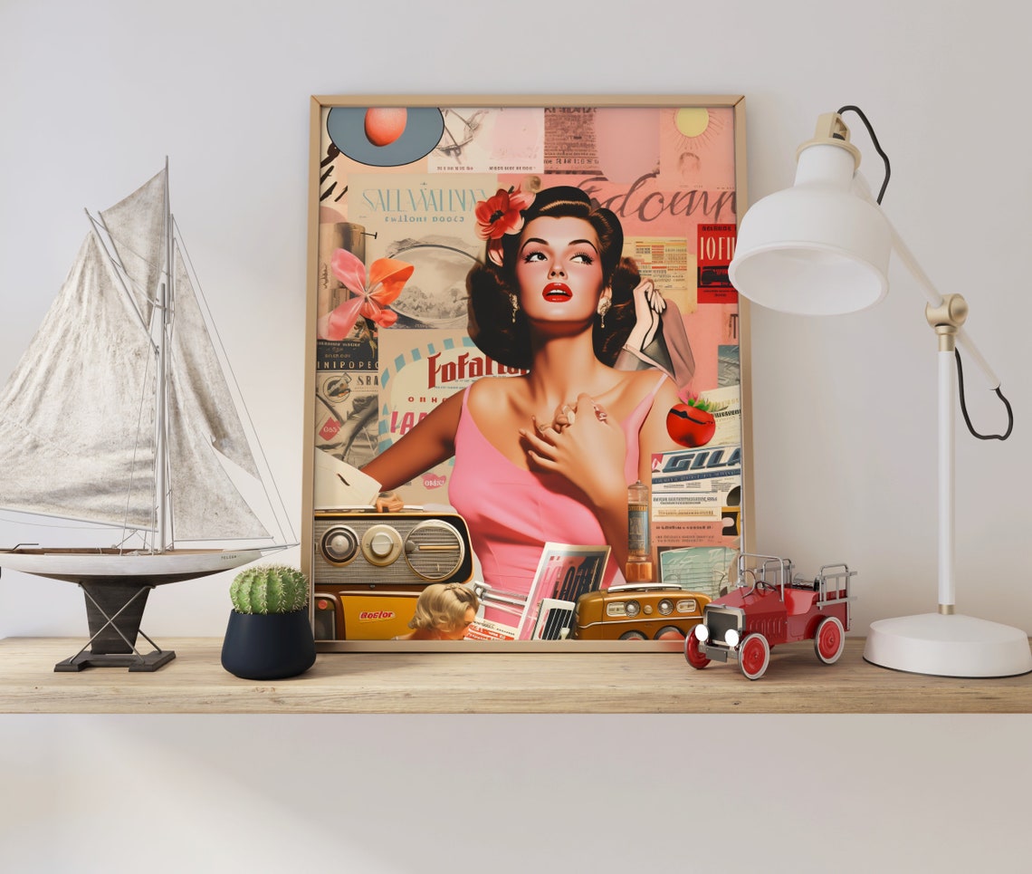 Vintage Pin Up Woman Bold Retro Collage 80s Pop Art Style Poster - Image 4