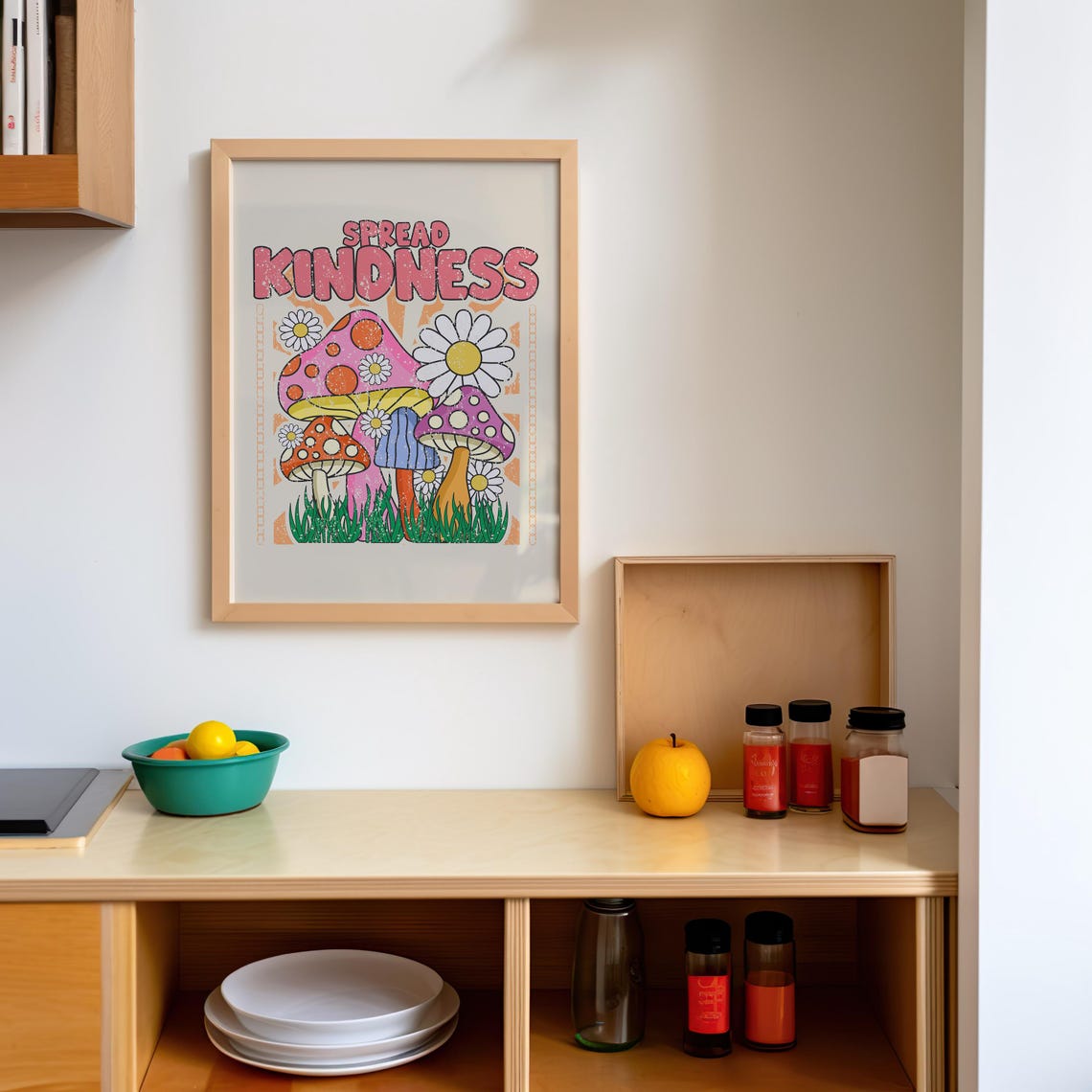 Spread Kindness Retro Mushroom Poster Cottagecore Daisy Quote Decor - Image 3