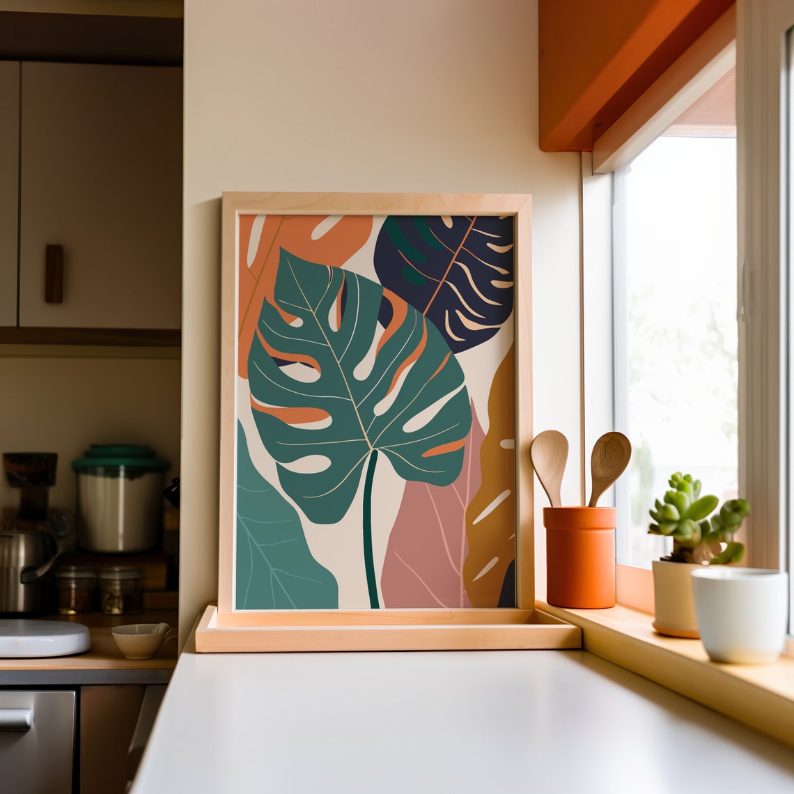 Lush Modern Monstera Tropical Botanical Leaves Minimal Wall Art - Image 3