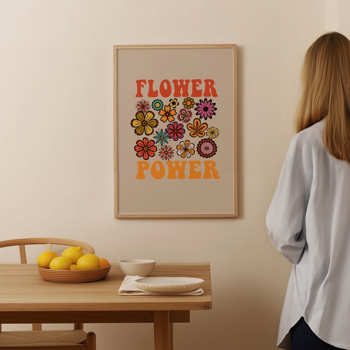 Flower Power Bold Retro Blossom Grid Groovy Hippie Art Poster - Image 2