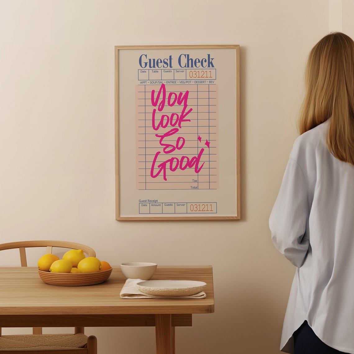 Guest Check You Look So Good Vintage Receipt Girly Pink Quote Poster - Image 2
