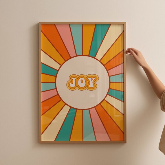 Joy Bold Retro Sunburst Burst Rays Groovy 70s Word Art Poster