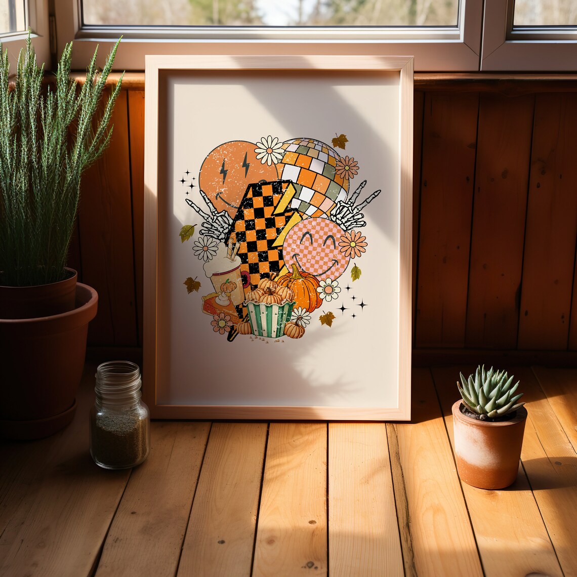 Cute Retro Fall Print Fall Decor Autumn Wall Decor Retro Poster Pumpkin Print Halloween Gift Thanksgiving Day - Image 3