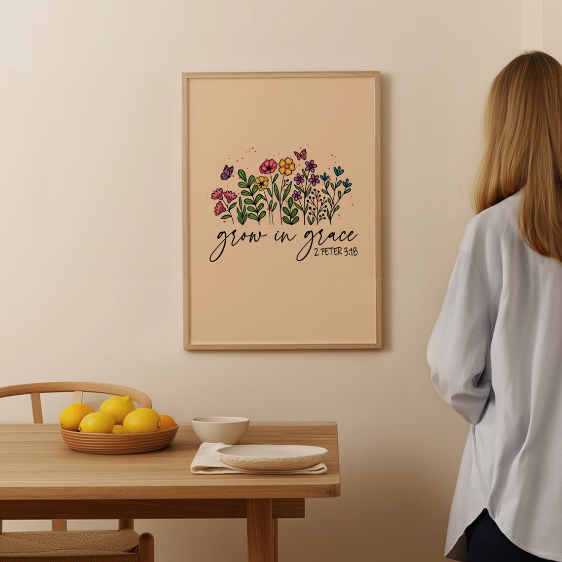 Grow In Grace Wall Print Bible Verse Christian Poster Retro Wall Art Retro Wall Art Art Scripture Poster - Image 4