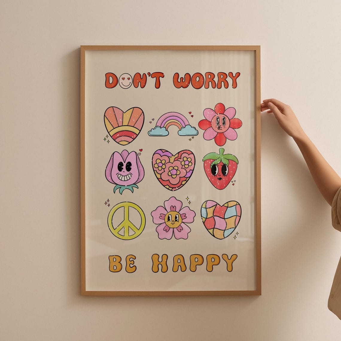 Dont Worry Be Happy Retro Cartoon Doodle Characters Wall Poster - Image 4