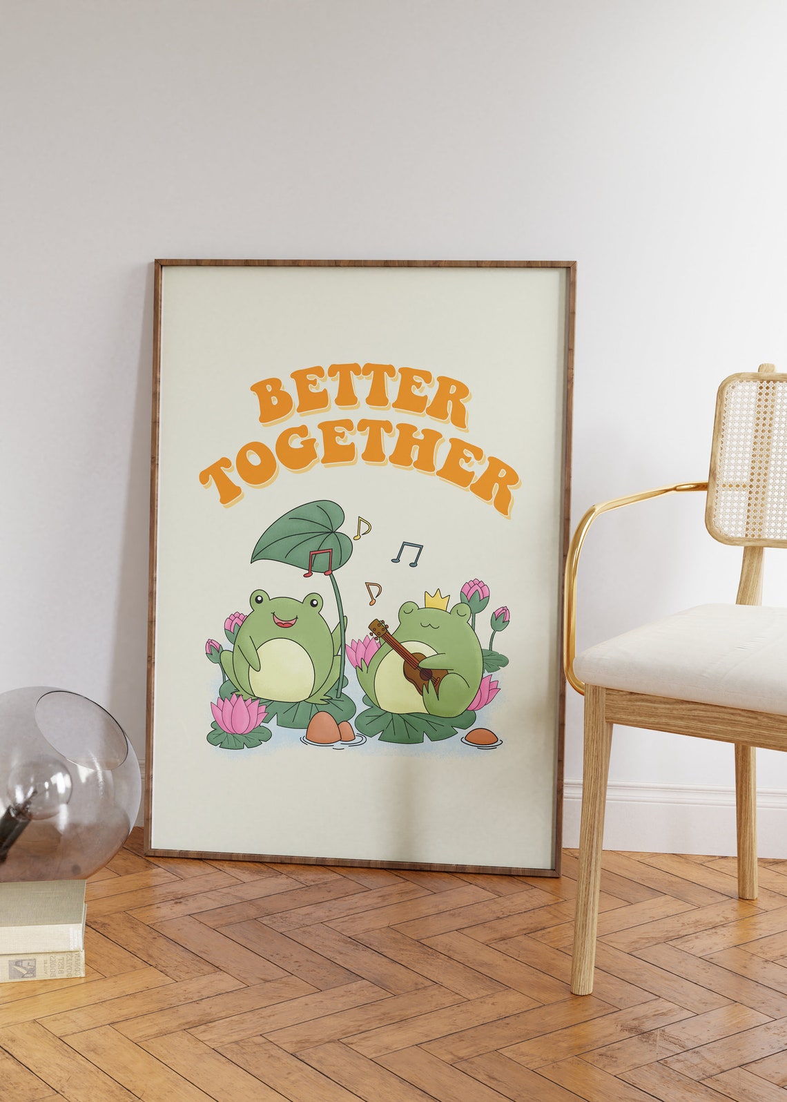 Better Together Cute Frogs Poster Retro Lily Pad Couple Wall Decor - Image 4