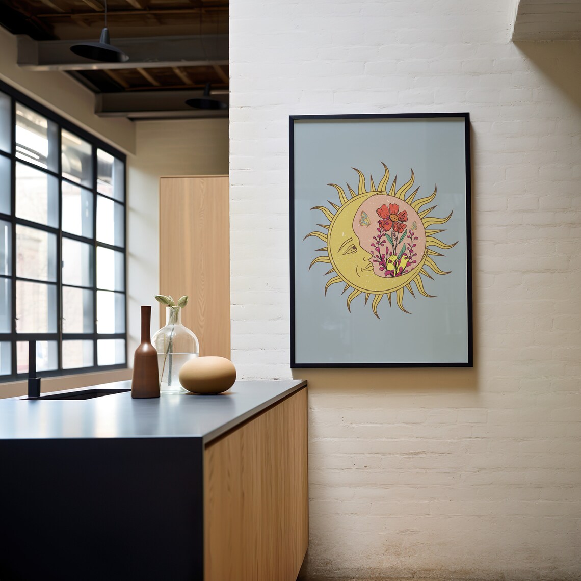 Celestial Sun Moon Retro Groovy Wall Art Print - Image 3