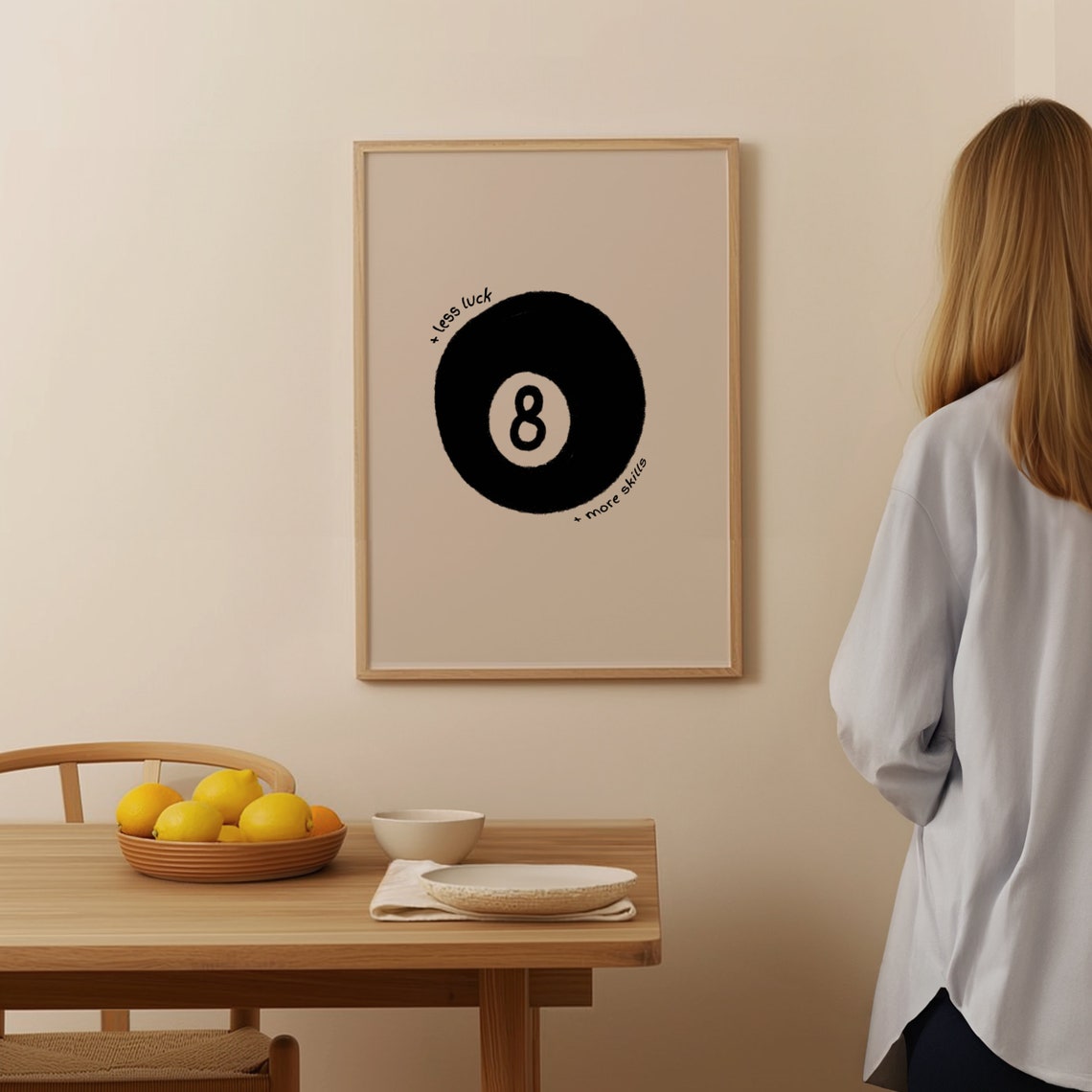 Less Luck More Skills 8 Ball Pool Retro Minimal Quote Poster - Image 3