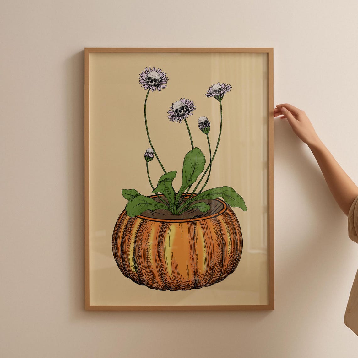 Skull Daisy Halloween Pumpkin Gothic Floral Spooky Wall Poster - Image 4