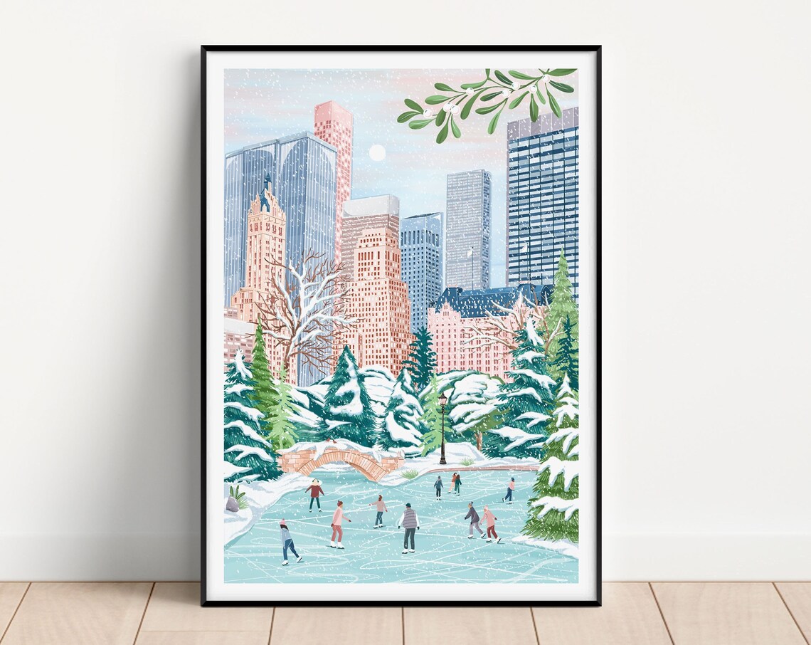 Central Park New York Travel Poster, Maximalist Decor