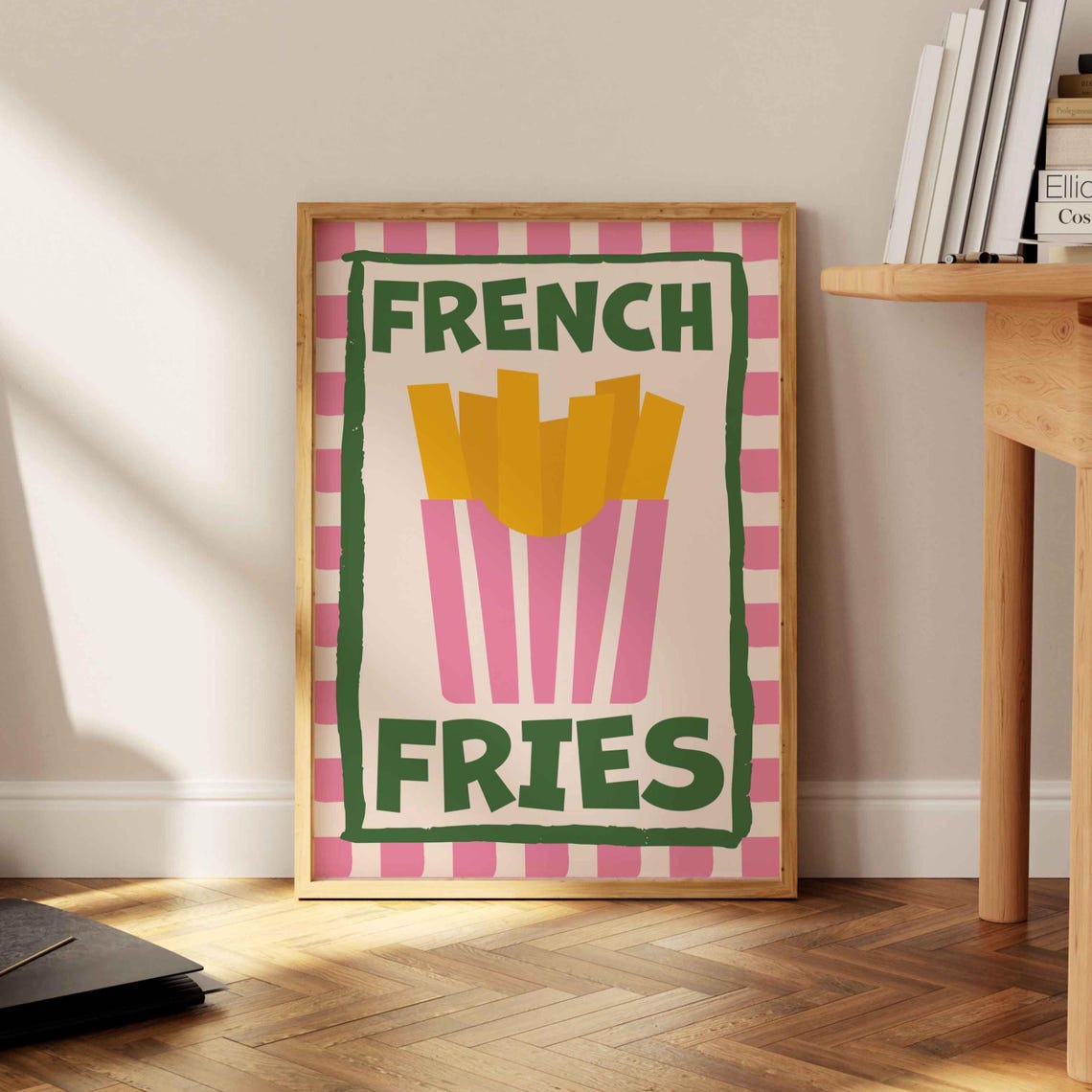 French Fries Pop Art Retro Pink Checkered Kitchen Food Poster