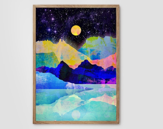 Moon And Mountains Landscape Art Print