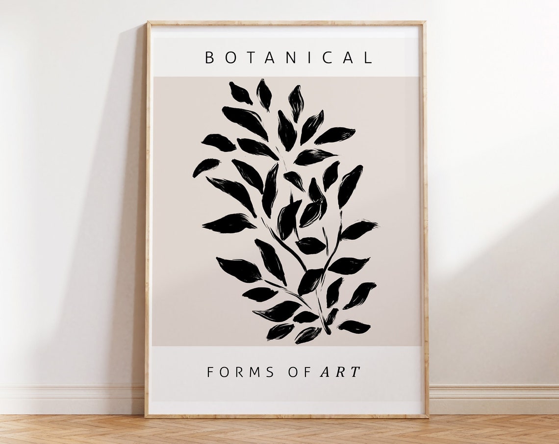 Botanical Forms Of Art Black Leafy Branch Beige Minimalist Wall Poster