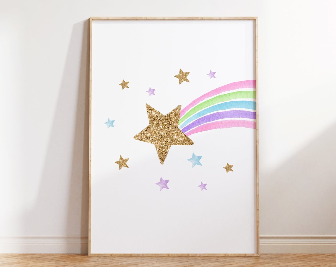 Unicorn Shooting Star Girls Bedroom Art Print