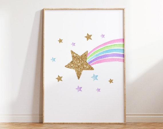 Unicorn Shooting Star Girls Bedroom Art Print