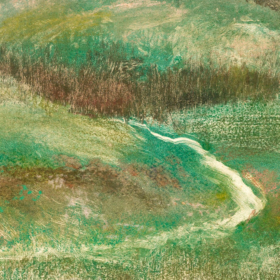 Green Hills Winding Path Pink Sky Impressionist Landscape Poster - Image 2
