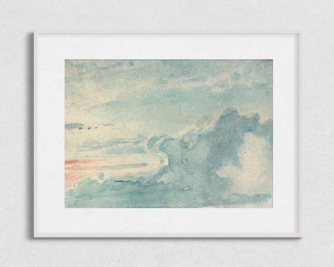 Pale Blue Cloud Watercolor Sky Study Serene Minimalist Art Print - Image 2