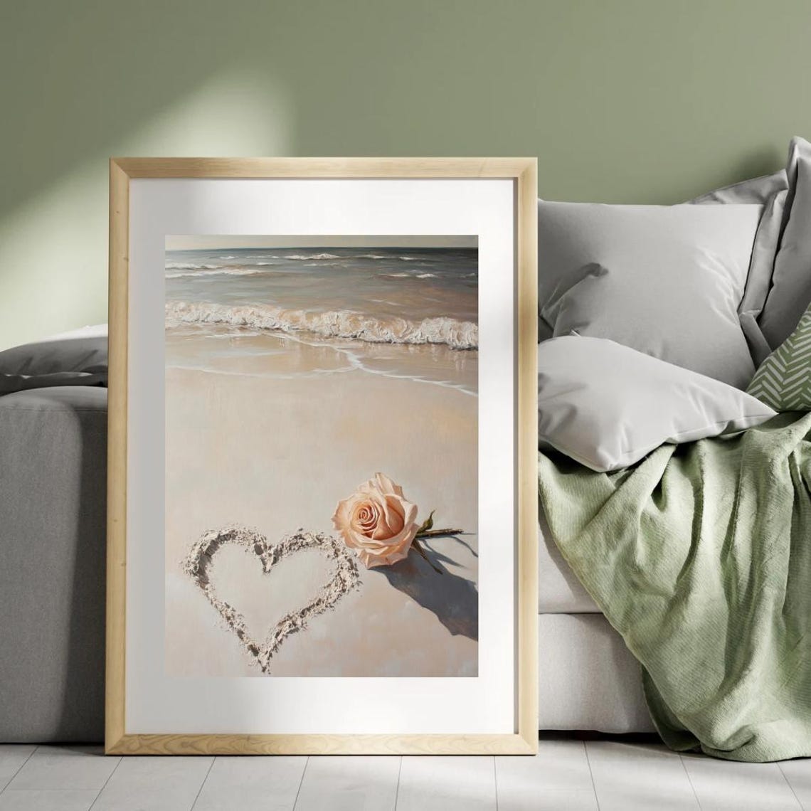 Beach Heart Sand Drawing Pink Rose Valentines Romantic Poster - Image 4