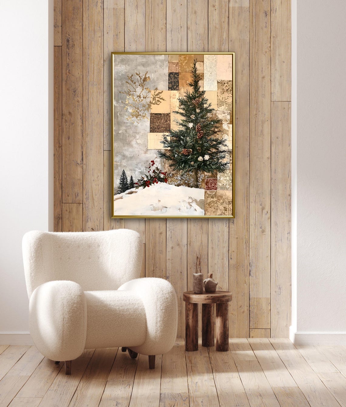 Christmas Tree With Pinecones And Holly Berries Winter Art Print - Image 3