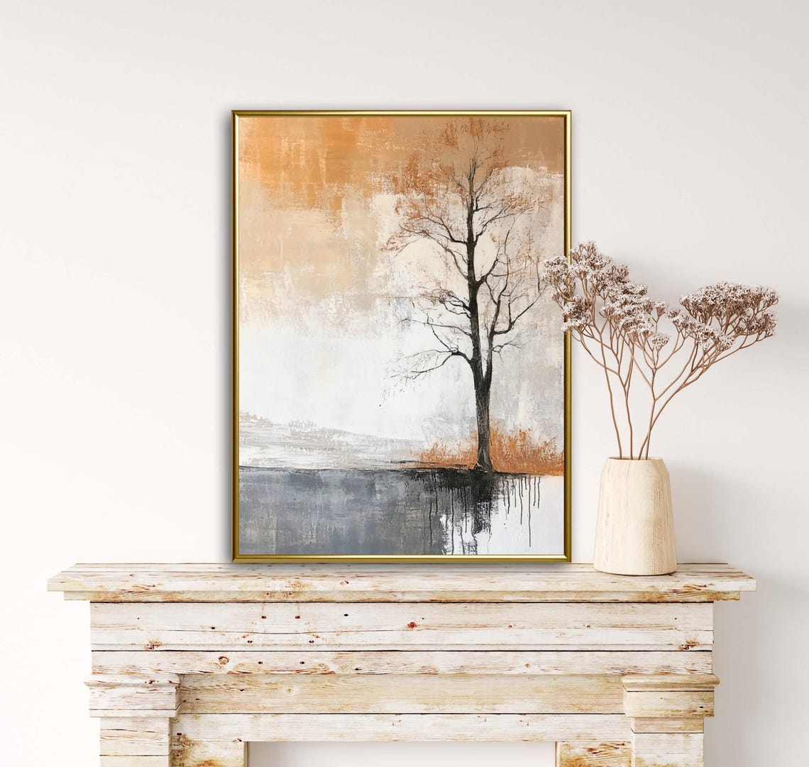 Autumn Tales Solitary Tree Still Water Moody Fall Art Poster - Image 2