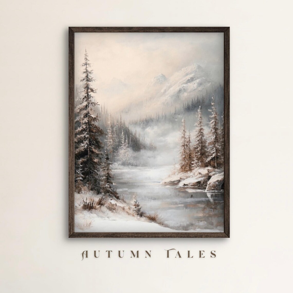 Moody Winter Forest Art Print, Foggy Mountain Scene
