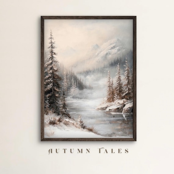 Moody Winter Forest Art Print, Foggy Mountain Scene