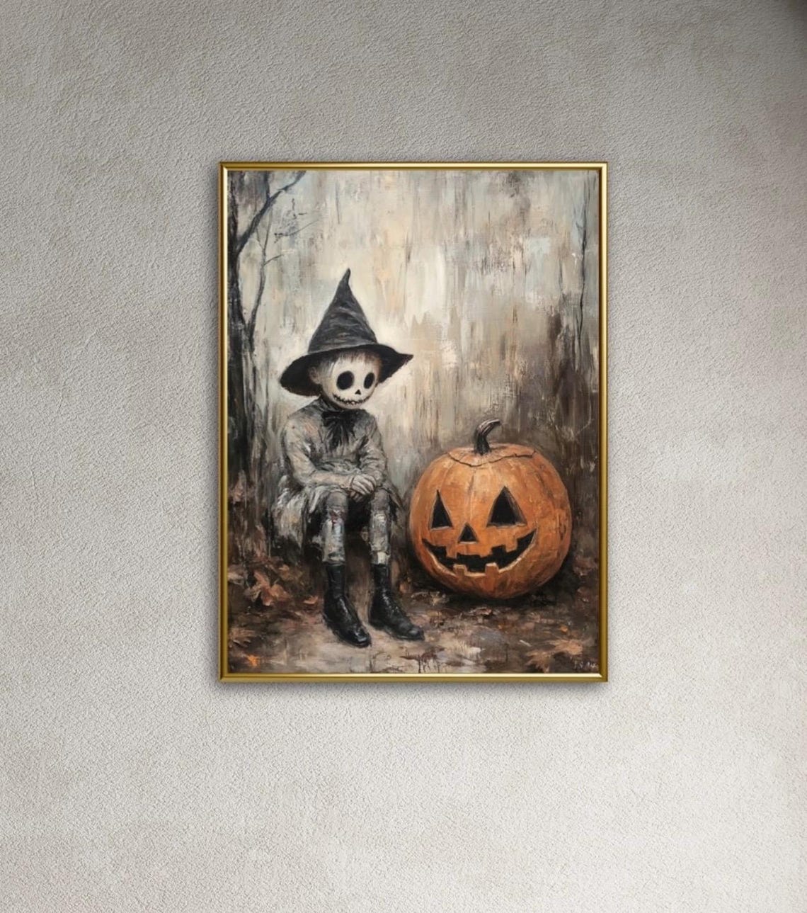 Spooky Skeleton Boy Witch Hat Jack O Lantern Fall Halloween Poster - Image 5