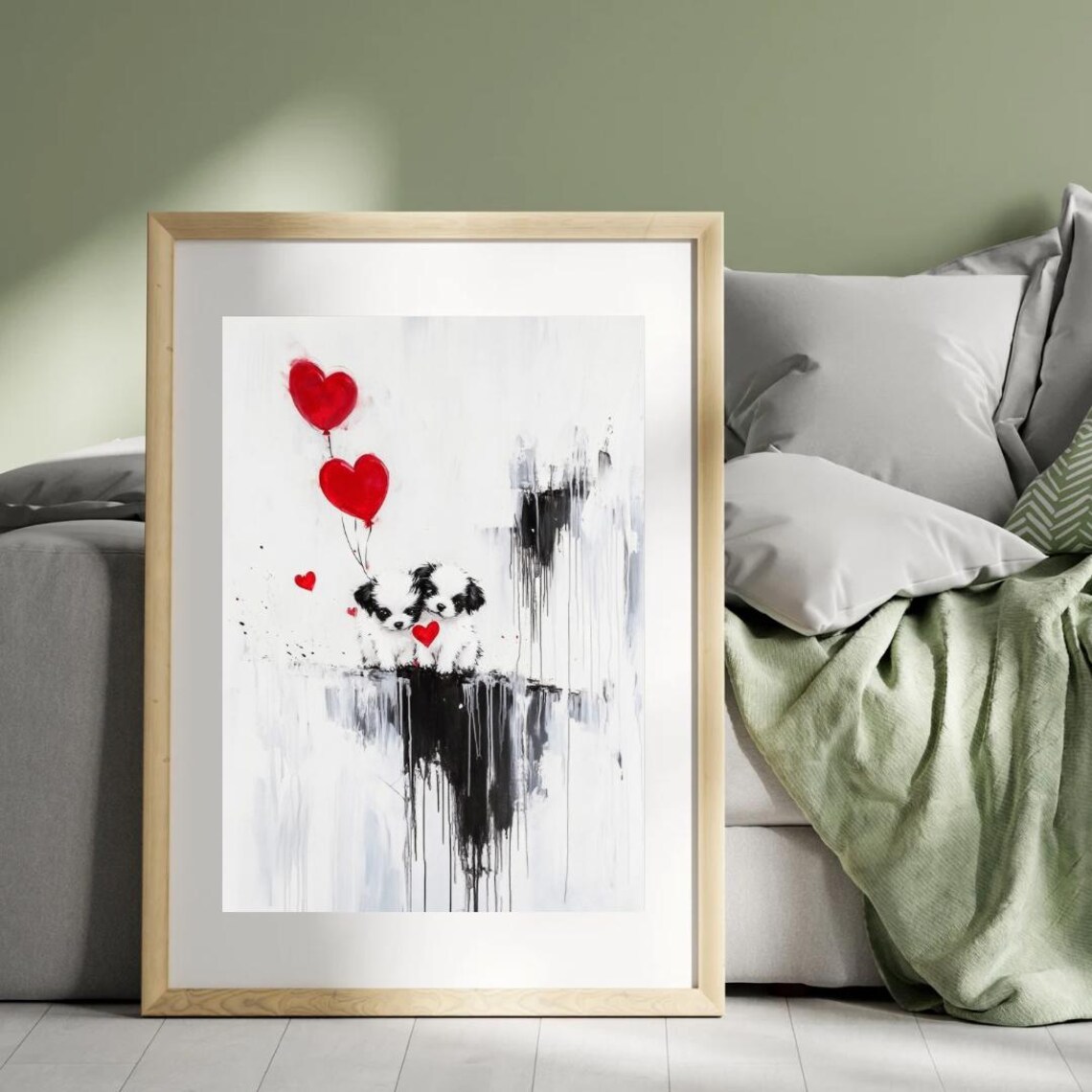 Cute Shih Tzu Puppies Red Heart Balloons Street Art Puppy Poster - Image 6