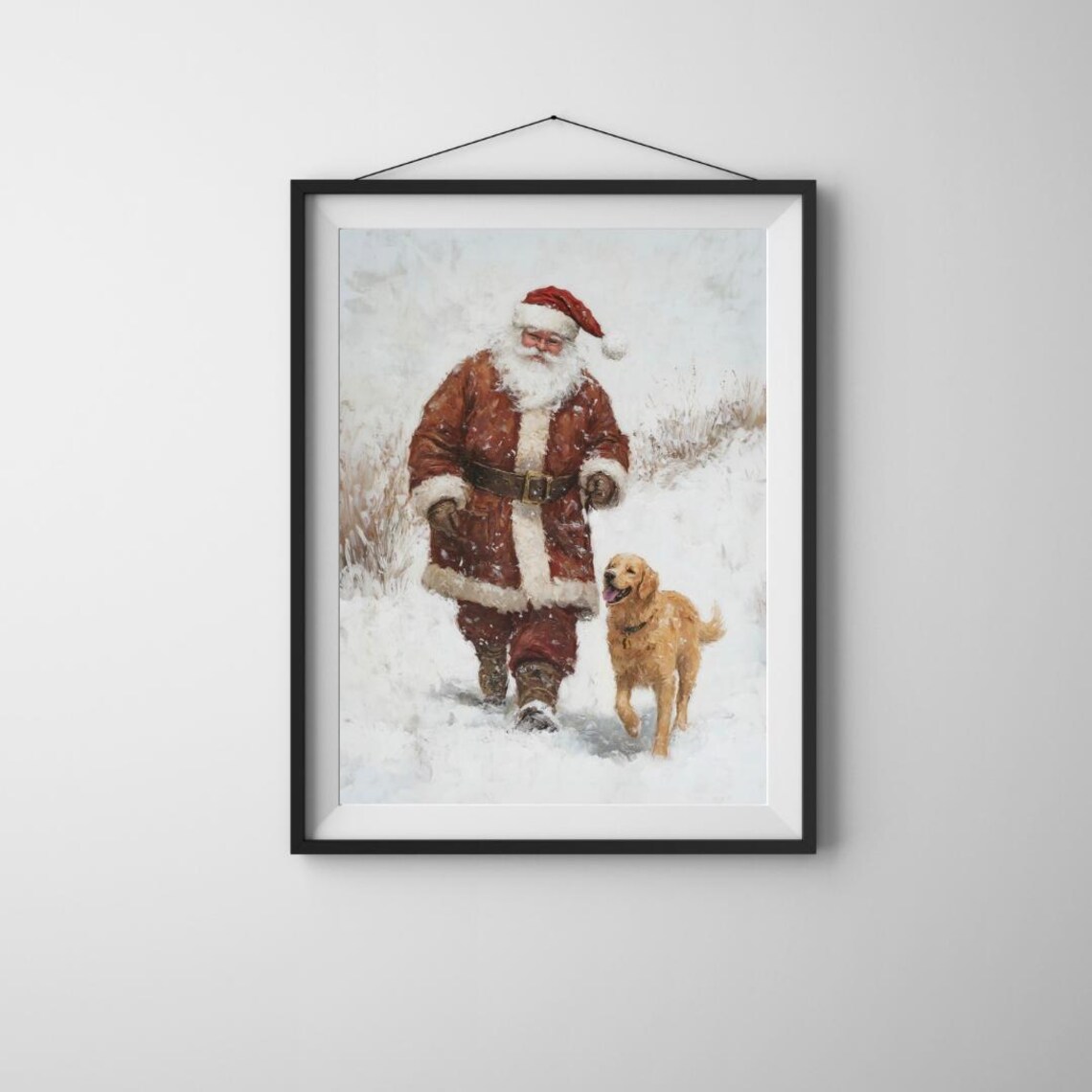 Santa And Golden Retriever Christmas Art Print