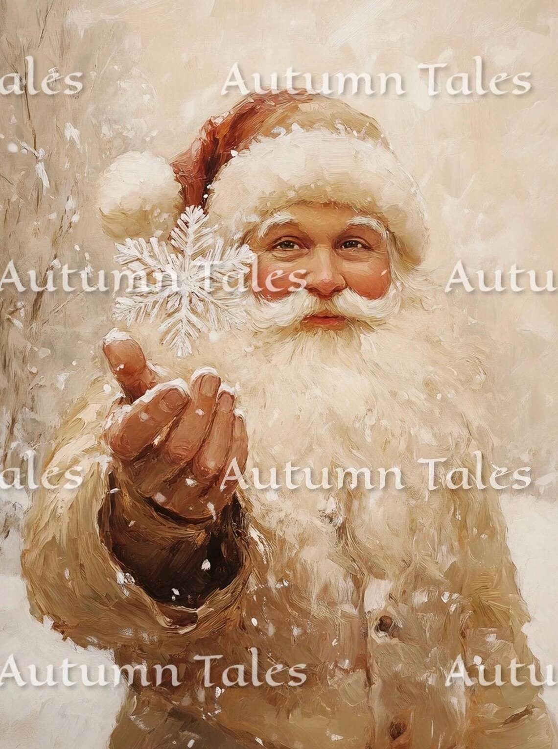 Vintage Santa In Beige Christmas Art Print - Image 2