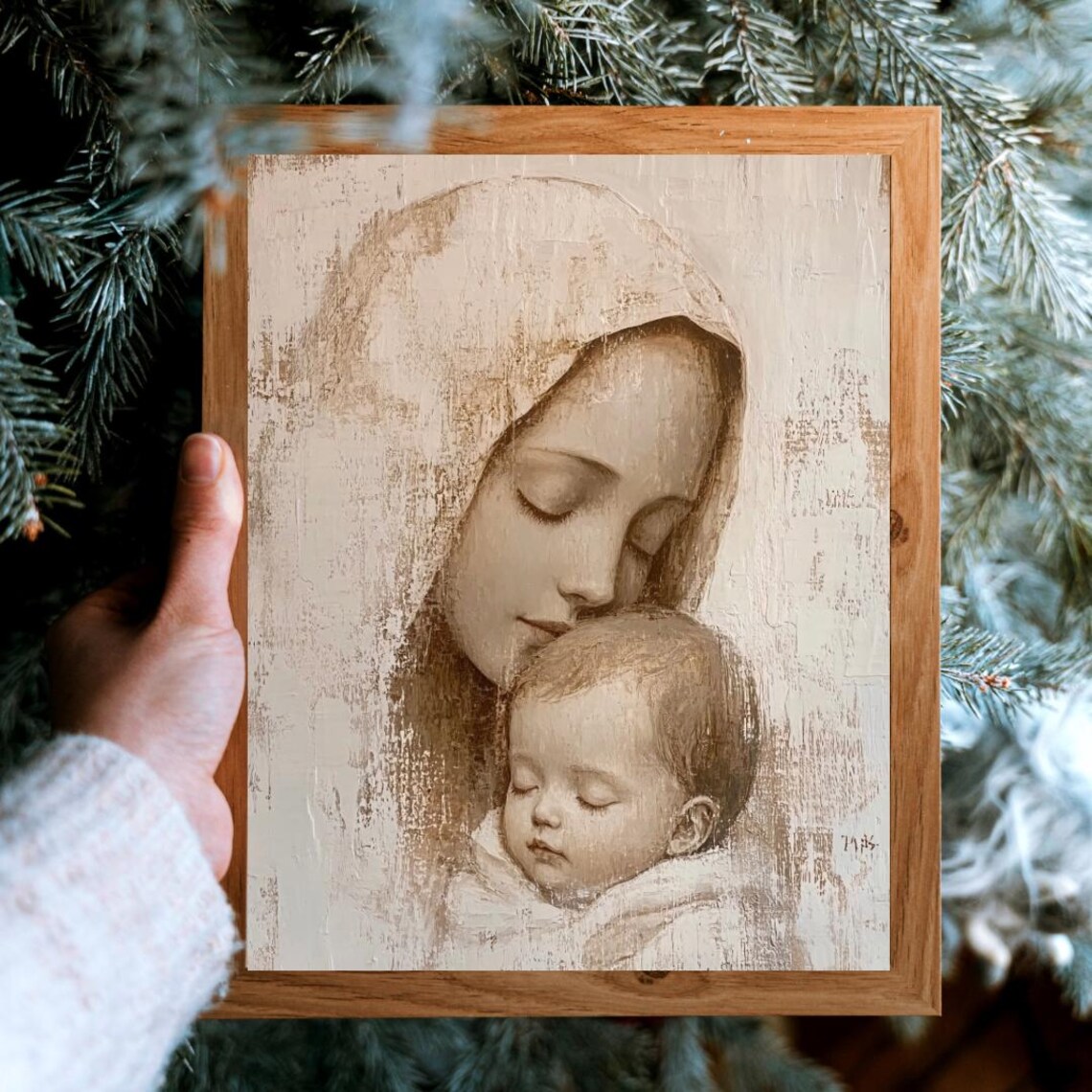 Vintage Virgin Mary and Baby Jesus Nativity Art Print - Image 3