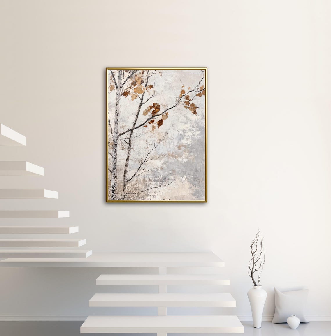 Autumn Tales Birch Branch Rust Leaves Neutral Decor Art Poster - Image 2