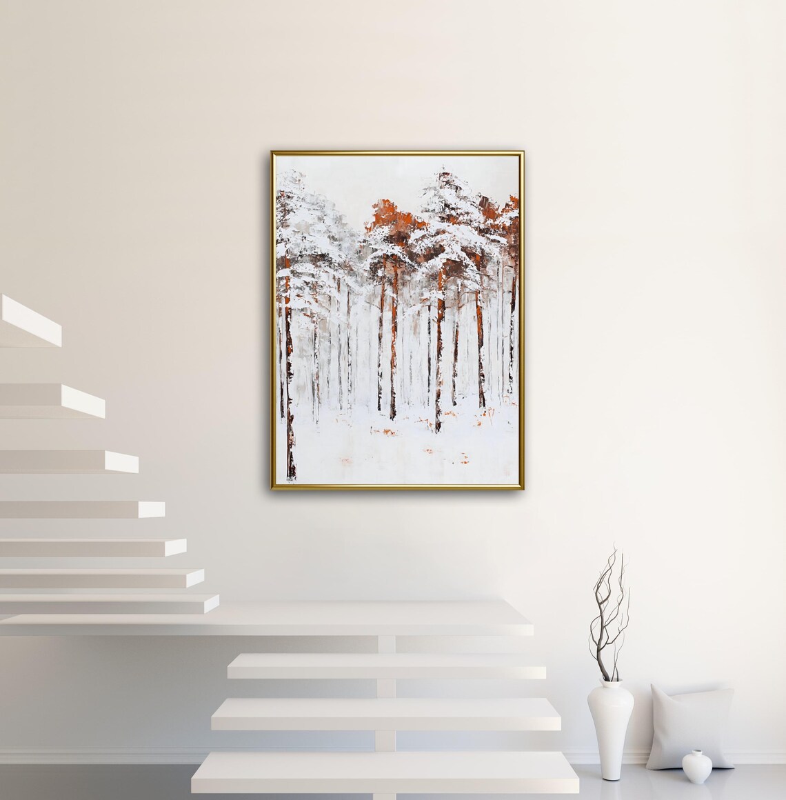White Winter Landscape Wall Art Print Snow Covred Trees Minimalist Abstract Christmas Home Decor Moody Rustic Fall Landscape - Image 4