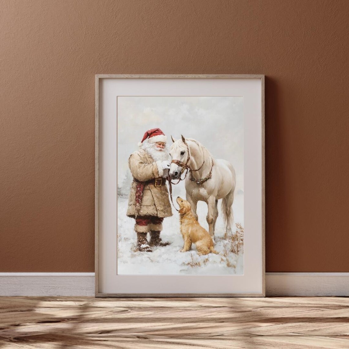 Vintage Santa With White Horse Art Print - Image 6
