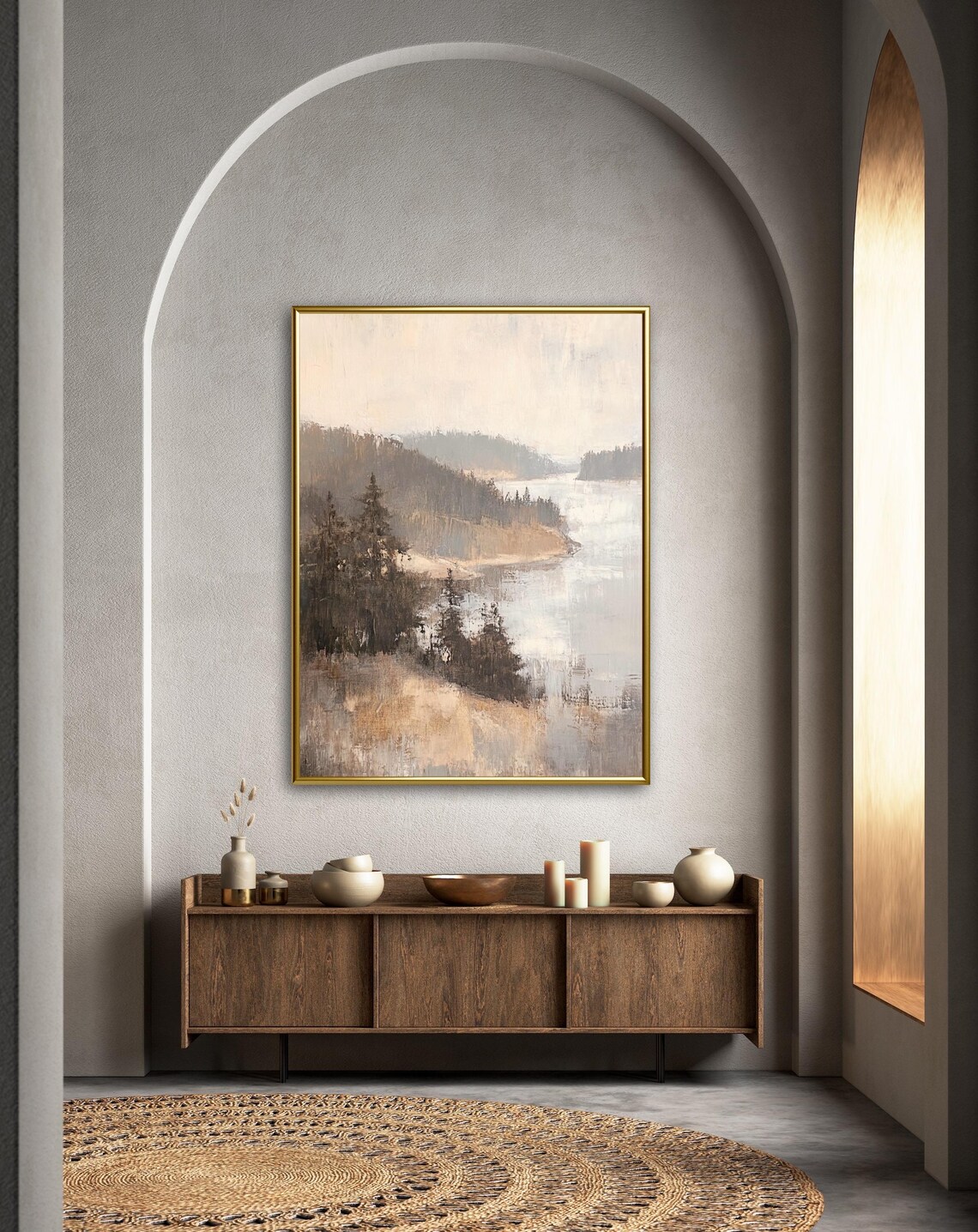 Pine Tree Mountain Landscape Vintage Foggy Art Print - Image 2