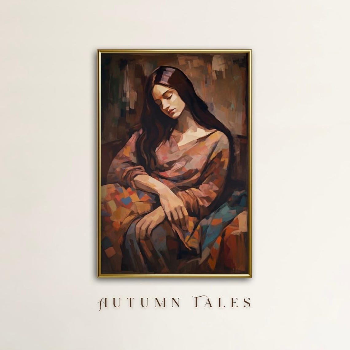 Autumn Tales Sleeping Woman Portrait Warm Earthy Fall Colors Poster