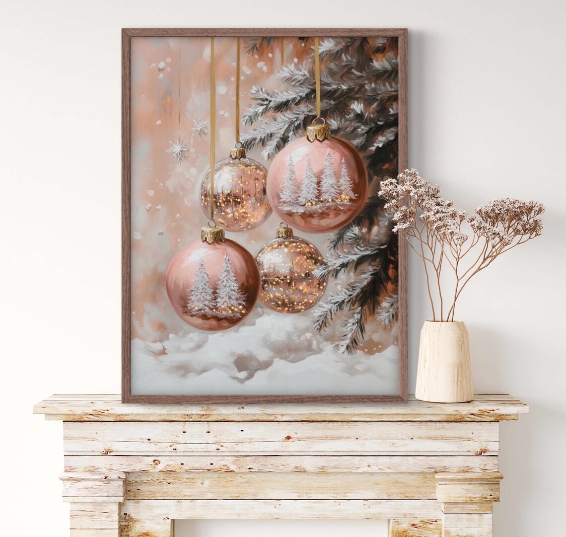 Pink Rose Gold Christmas Ornament Art Print - Image 2