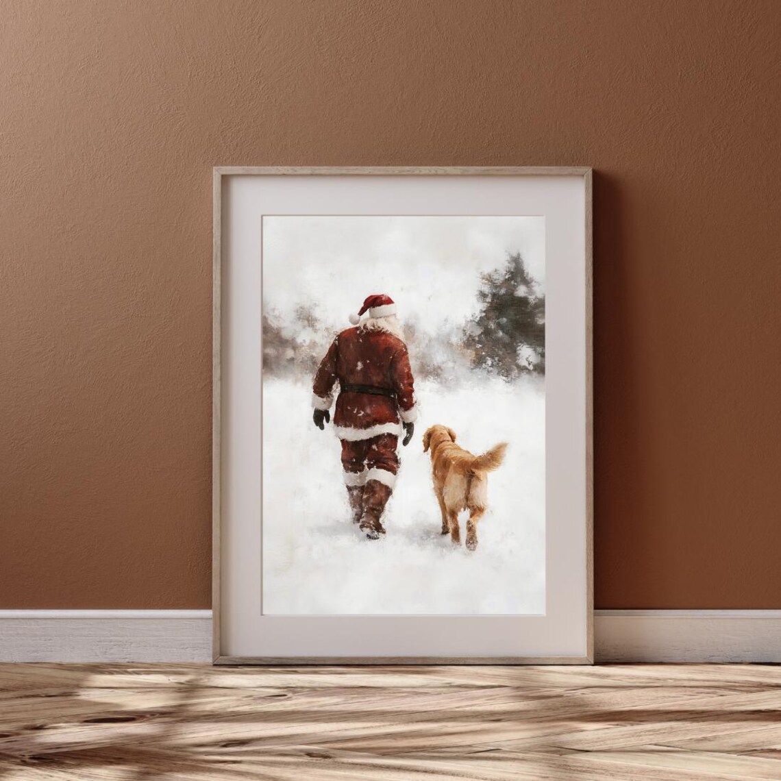 Vintage Santa And Golden Retriever Art Print - Image 3