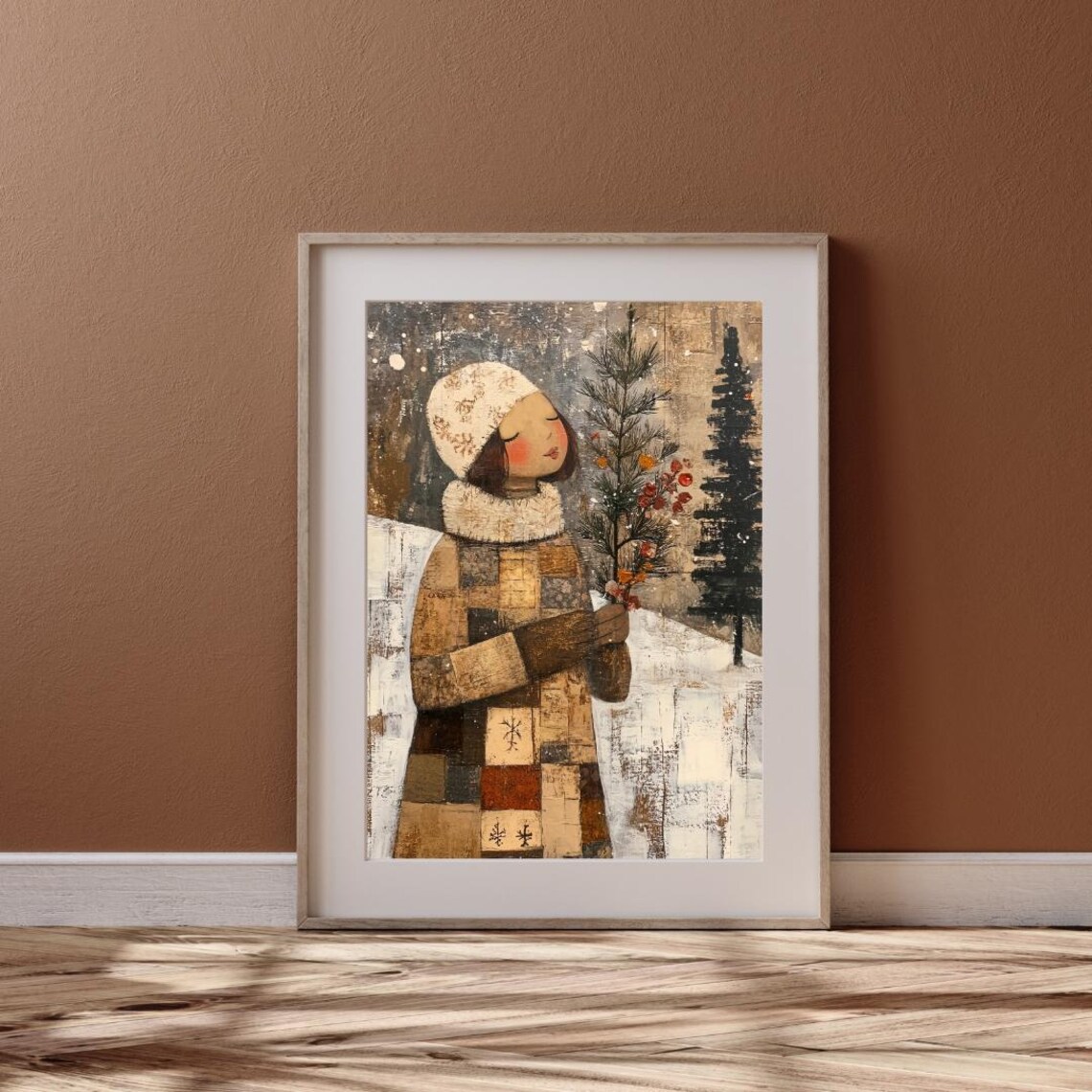 Winter Folk Art Christmas Girl Portrait Art Print - Image 5
