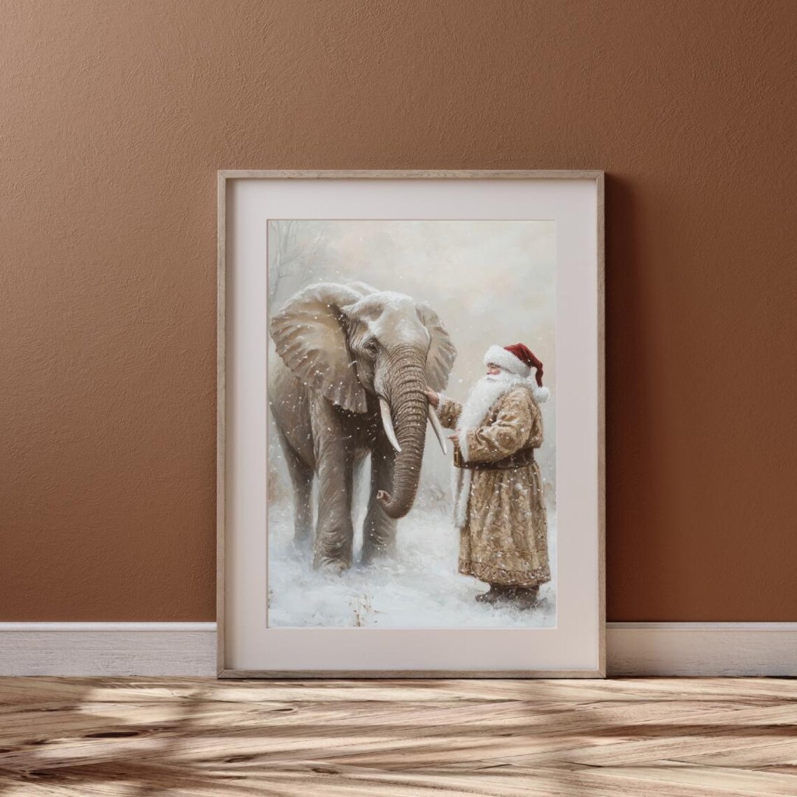 Santa and Elephant Reunion Christmas Art Print, Moody Winter - Image 6