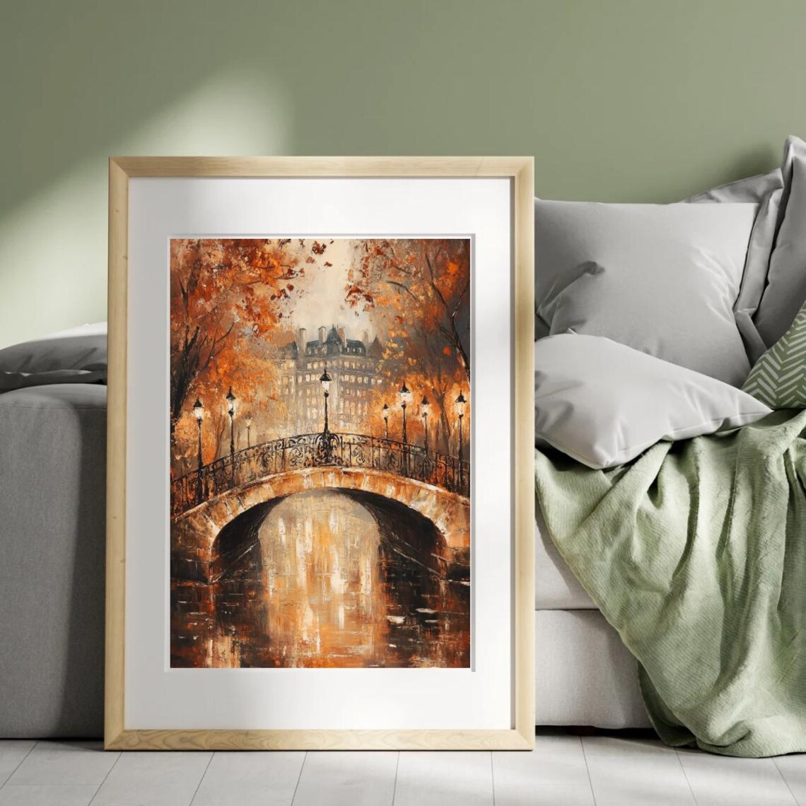 Autumn Tales Vintage Paris Night Bridge Cityscape Moody Oil Painting Print - Image 4