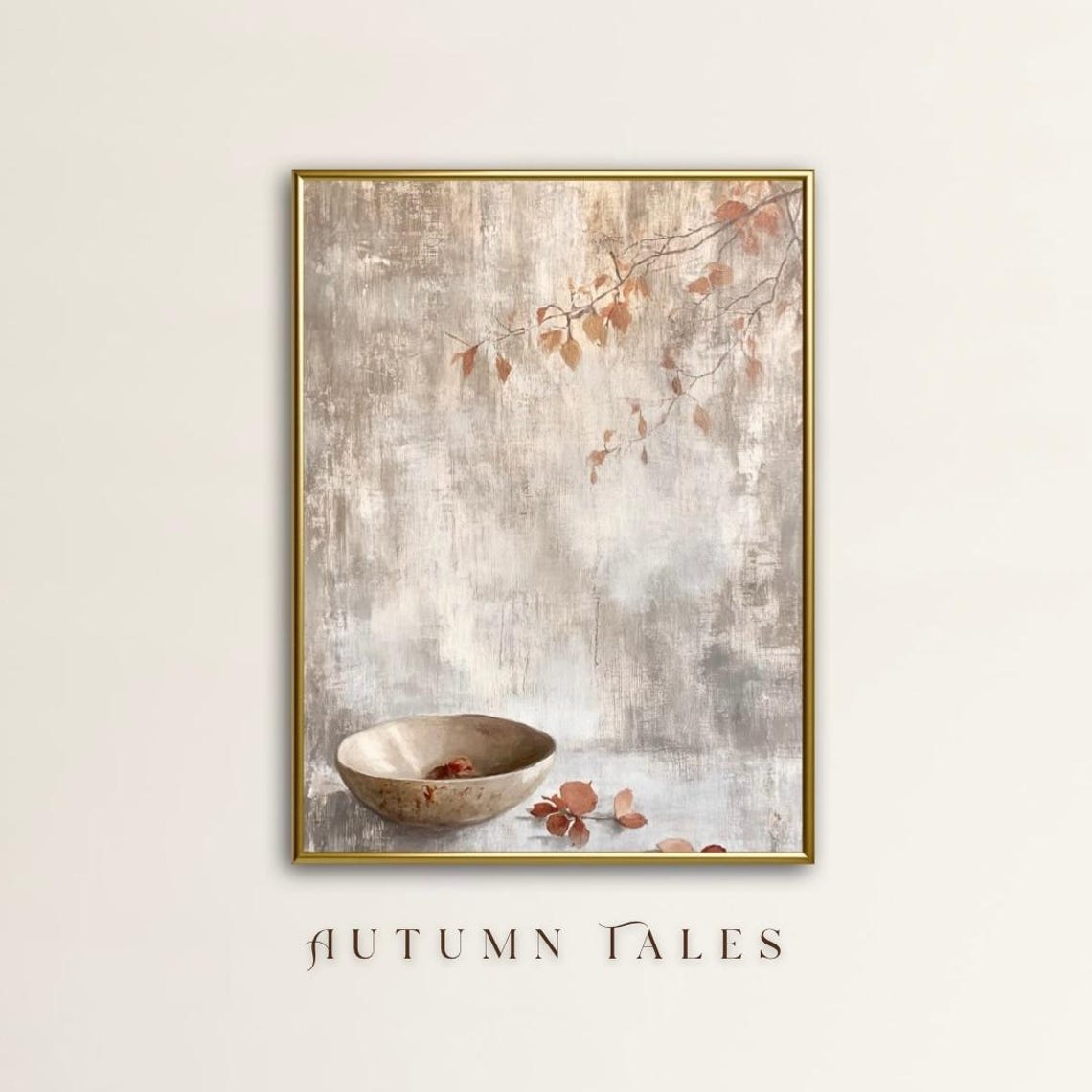 Minimalist Ceramic Bowl With Autumn Leaves Branch Wabi Sabi Wall Art
