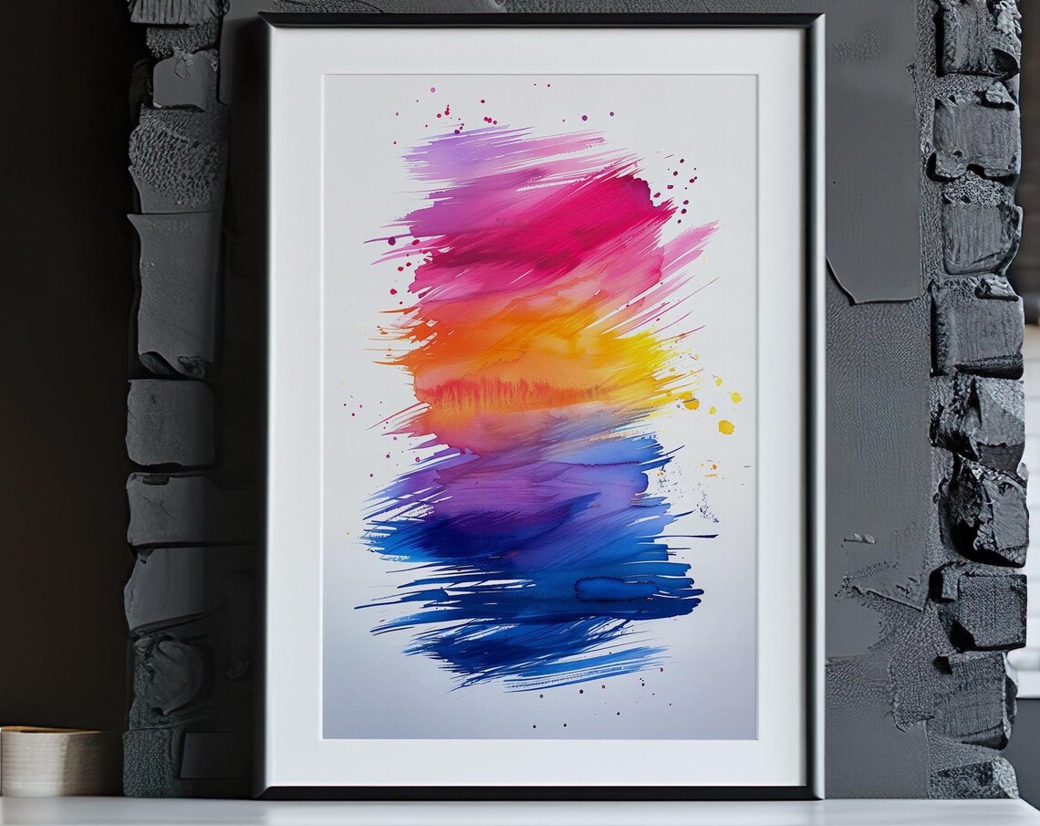 Brushstroke Rainbow Abstract Watercolor Blue Pink Art Poster - Image 4