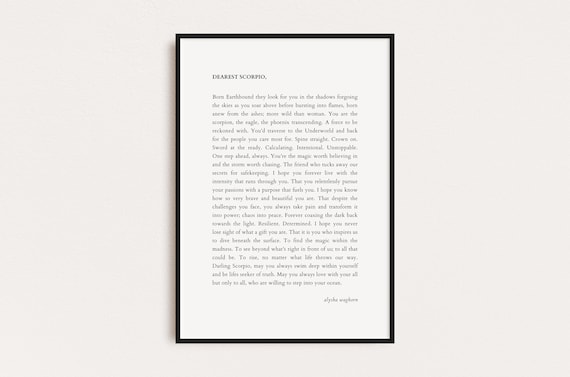 Scorpio Zodiac Print Star Sign Quote Print Astrology Typography Print Prints Quotes Instant