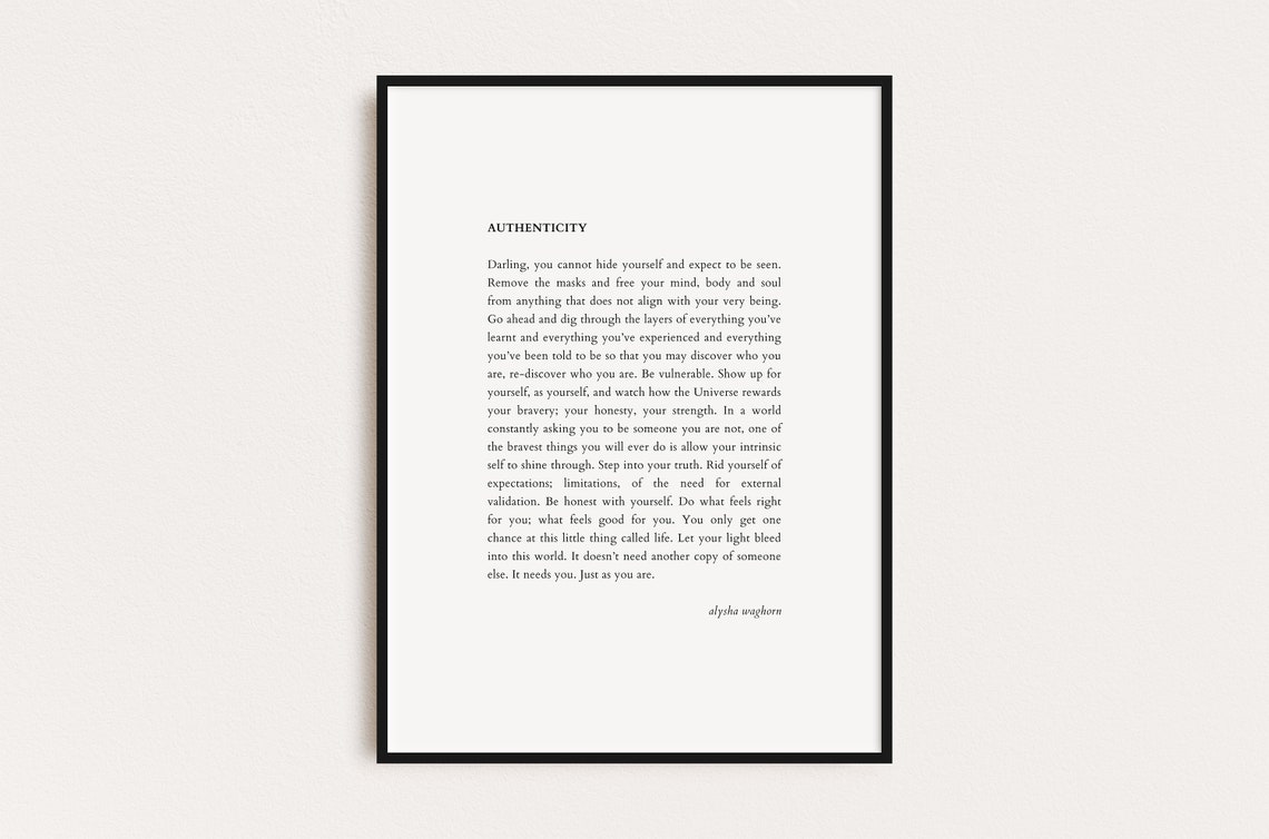 Authenticity Alysha Waghorn Self Acceptance Poem Typography Poster