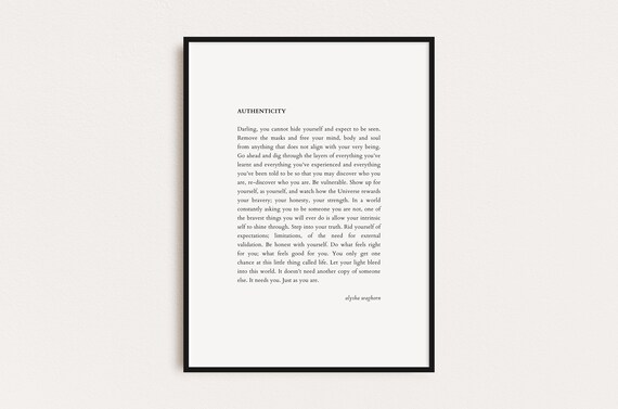 Authenticity Alysha Waghorn Quote Quotes Print Poster Print Wall Art Quotes Typography Print Prints Quotes