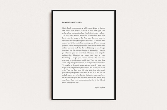 Sagittarius Zodiac Print Star Sign Quote Print Astrology Typography Print Prints Quotes Instant