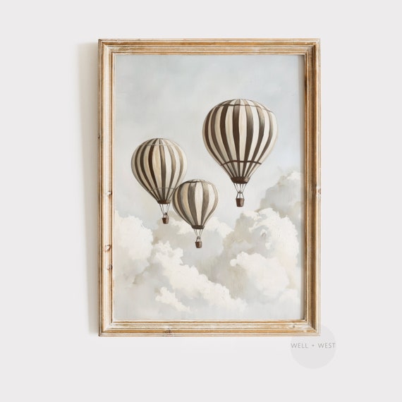 Hot Air Balloon Vintage Style Nursery Decor Art Print